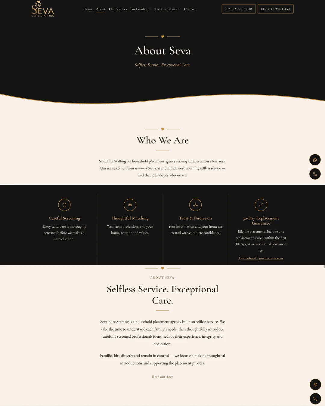 Seva Elite Staffing household staffing services section