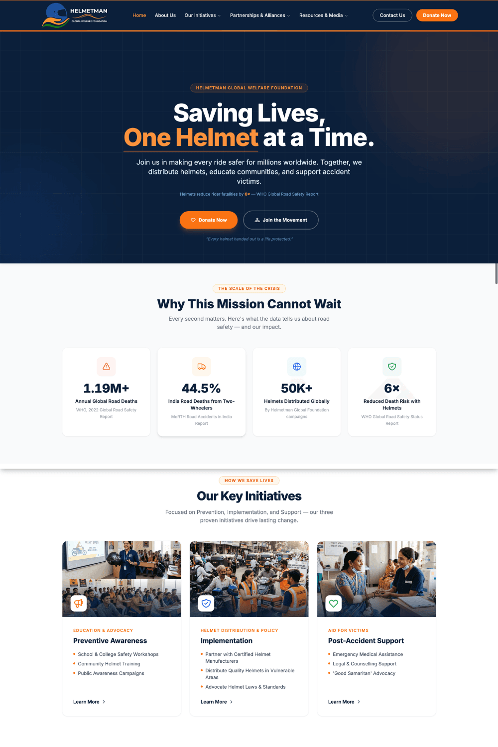 Helmetman Global Welfare Foundation - NGO Website | Freelancer Abhi Portfolio